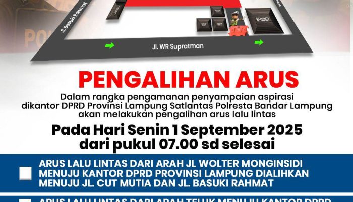 Aksi di DPRD Lampung, Satlantas Alihkan Arus Lalu Lintas dan Imbau Warga Tunda Perjalanan