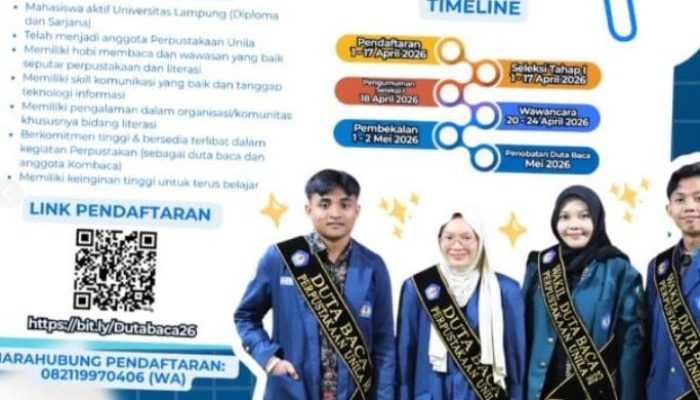 Unila Cari Duta Baca 2026, Perpustakaan Ajak Mahasiswa Perkuat Budaya Literasi