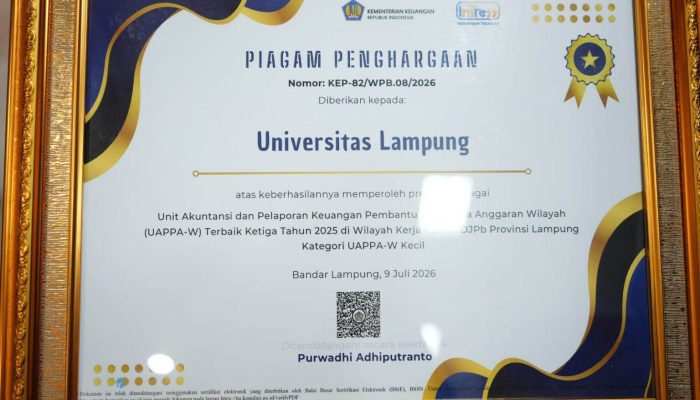 Kelola Anggaran Secara Akuntabel, Unila Sabet Penghargaan UAPPA-W Terbaik III